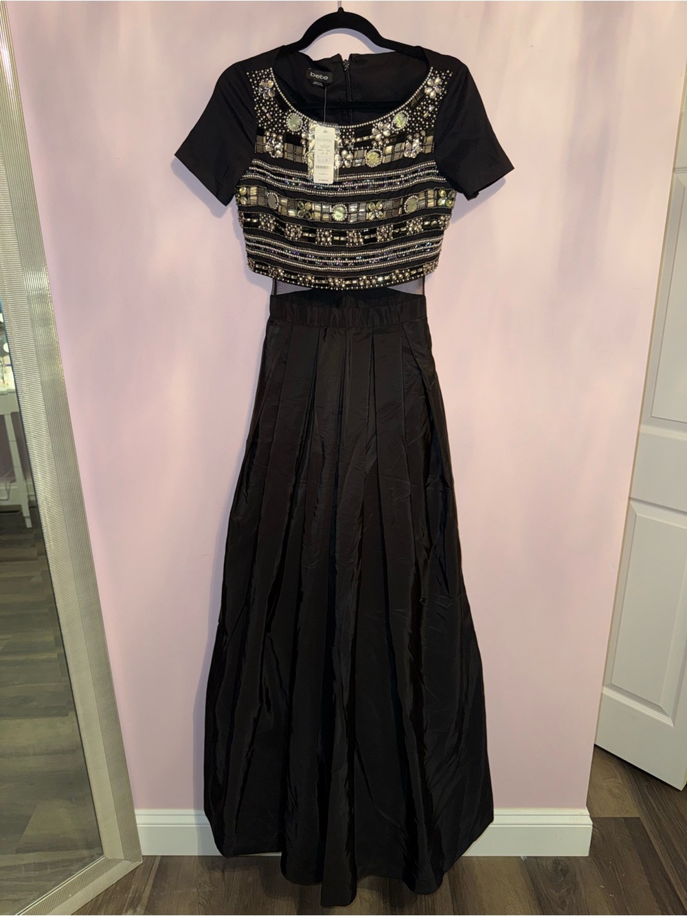 bebe Black Two-Piece Embellished Prom Dress